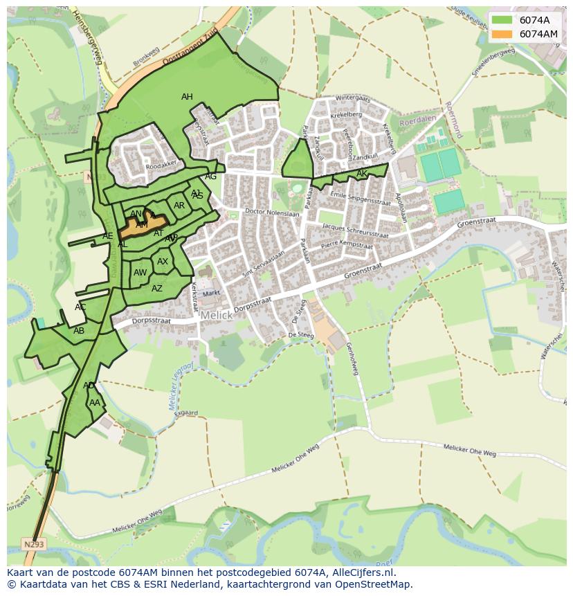 Afbeelding van het postcodegebied 6074 AM op de kaart.