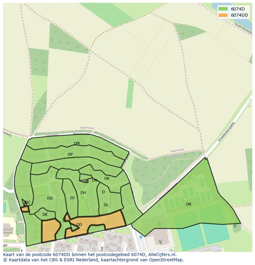 Afbeelding van het postcodegebied 6074 DD op de kaart.