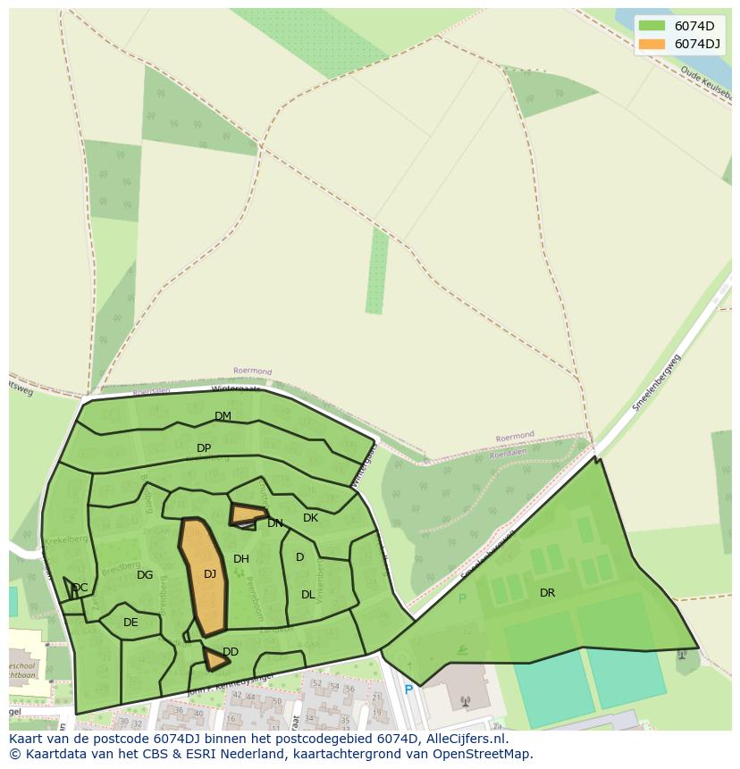 Afbeelding van het postcodegebied 6074 DJ op de kaart.