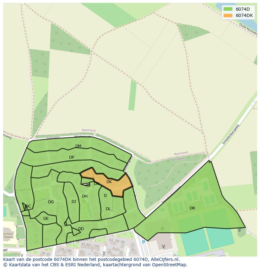 Afbeelding van het postcodegebied 6074 DK op de kaart.