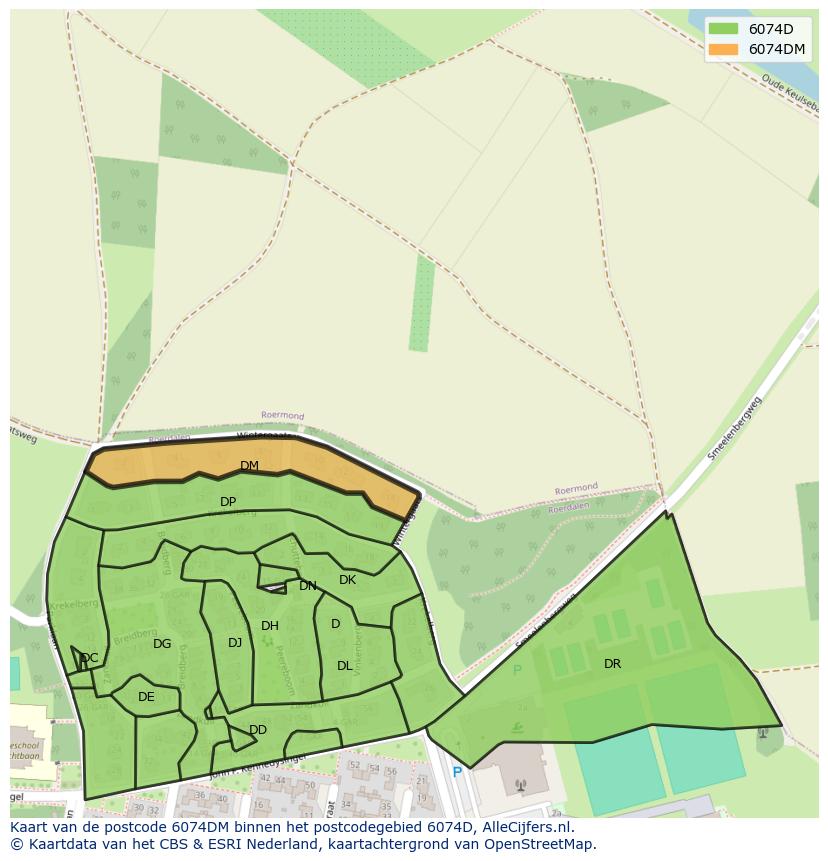 Afbeelding van het postcodegebied 6074 DM op de kaart.