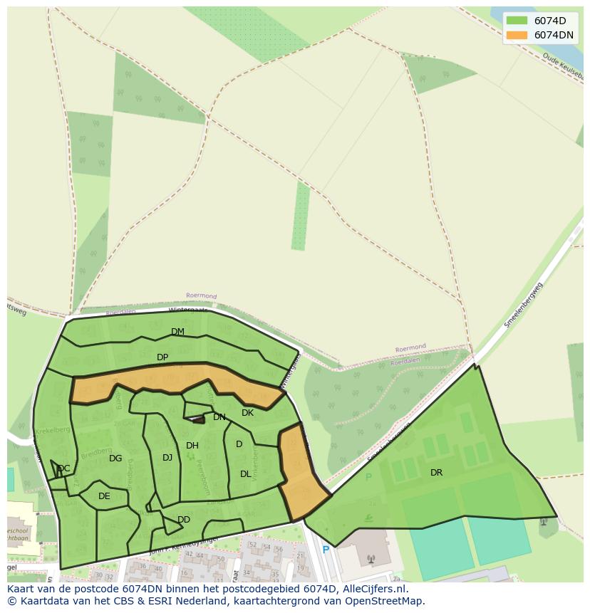 Afbeelding van het postcodegebied 6074 DN op de kaart.