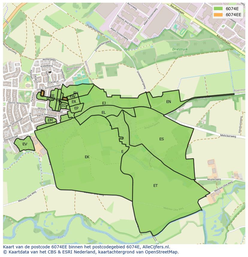 Afbeelding van het postcodegebied 6074 EE op de kaart.