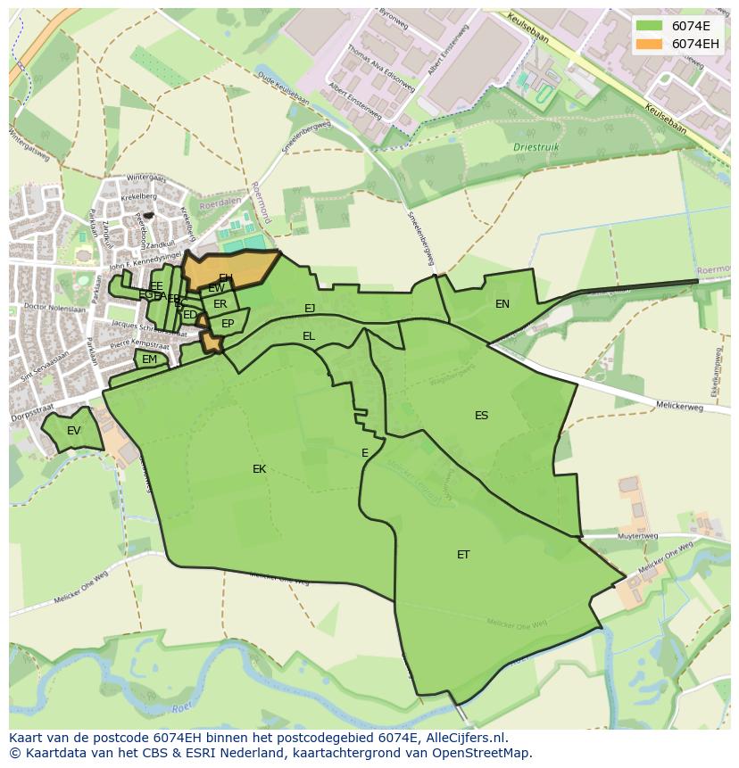 Afbeelding van het postcodegebied 6074 EH op de kaart.