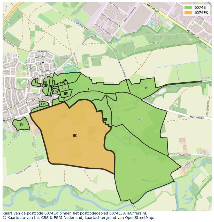 Afbeelding van het postcodegebied 6074 EK op de kaart.