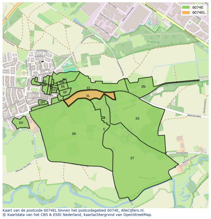 Afbeelding van het postcodegebied 6074 EL op de kaart.