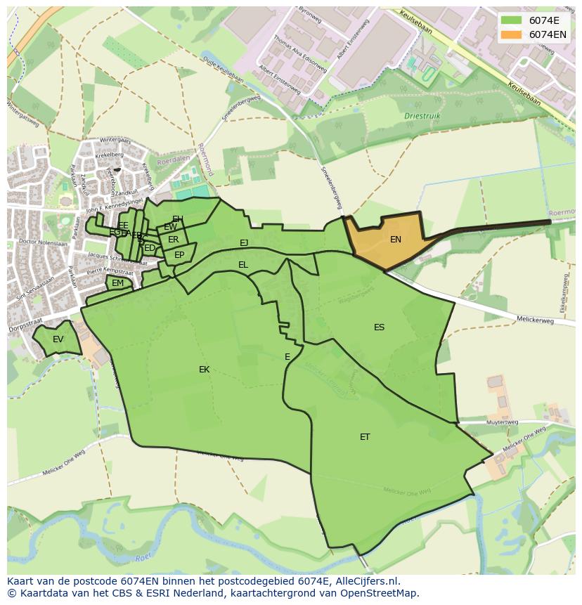 Afbeelding van het postcodegebied 6074 EN op de kaart.