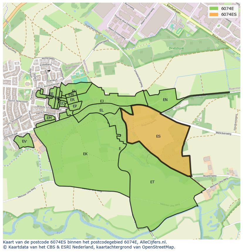 Afbeelding van het postcodegebied 6074 ES op de kaart.