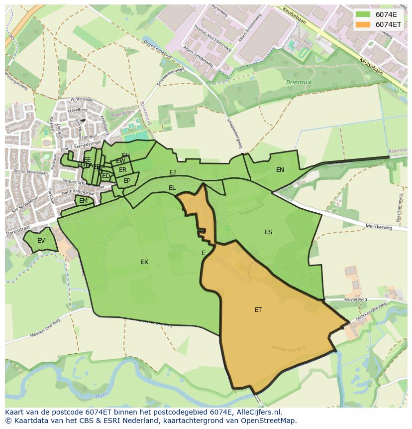 Afbeelding van het postcodegebied 6074 ET op de kaart.