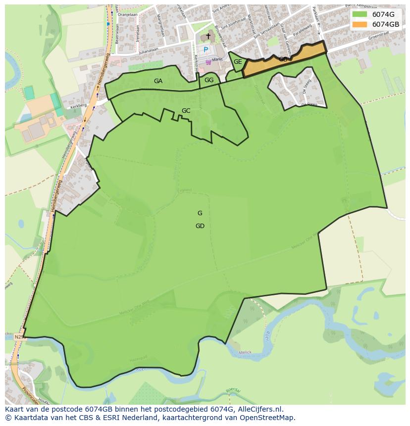 Afbeelding van het postcodegebied 6074 GB op de kaart.