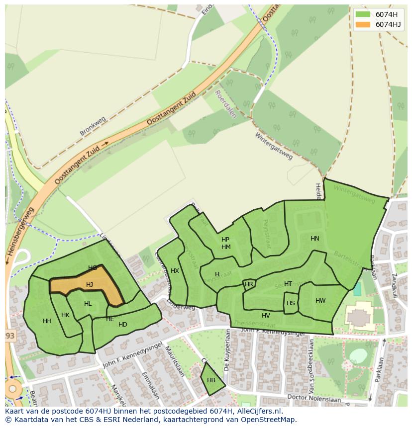 Afbeelding van het postcodegebied 6074 HJ op de kaart.