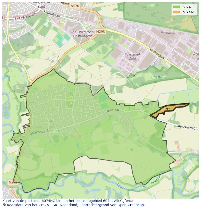 Afbeelding van het postcodegebied 6074 NC op de kaart.