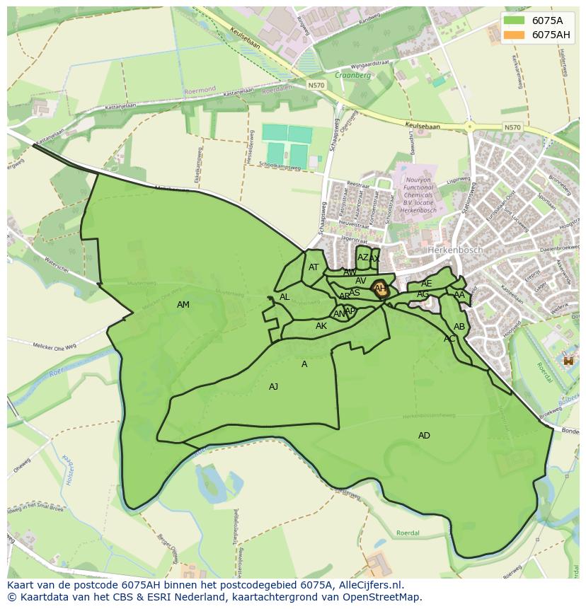 Afbeelding van het postcodegebied 6075 AH op de kaart.