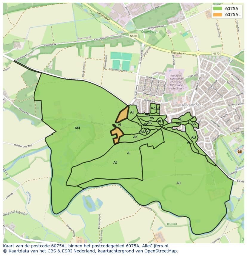 Afbeelding van het postcodegebied 6075 AL op de kaart.