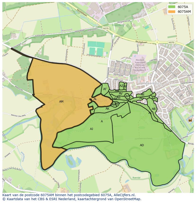 Afbeelding van het postcodegebied 6075 AM op de kaart.