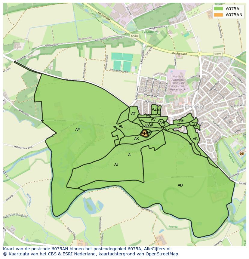 Afbeelding van het postcodegebied 6075 AN op de kaart.