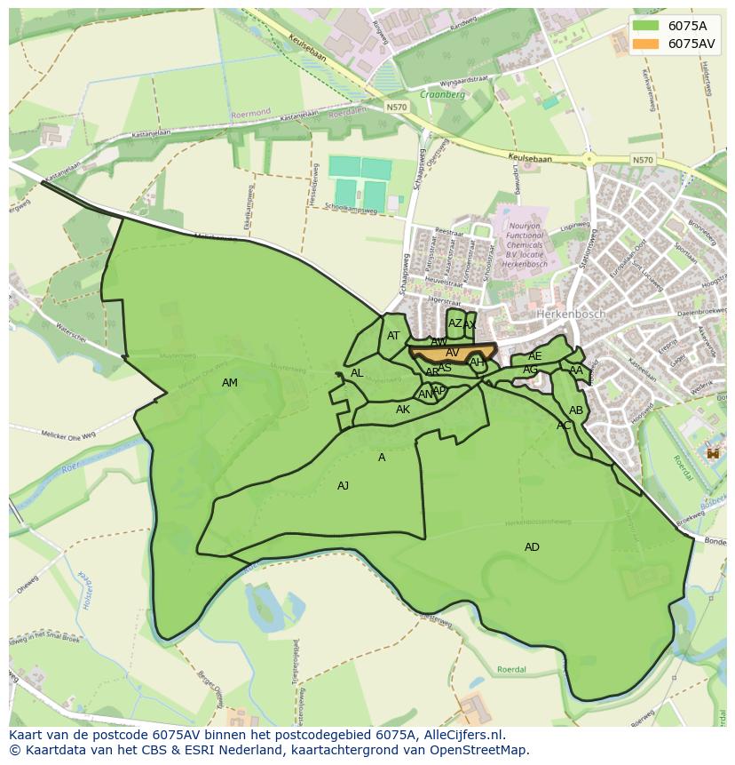 Afbeelding van het postcodegebied 6075 AV op de kaart.