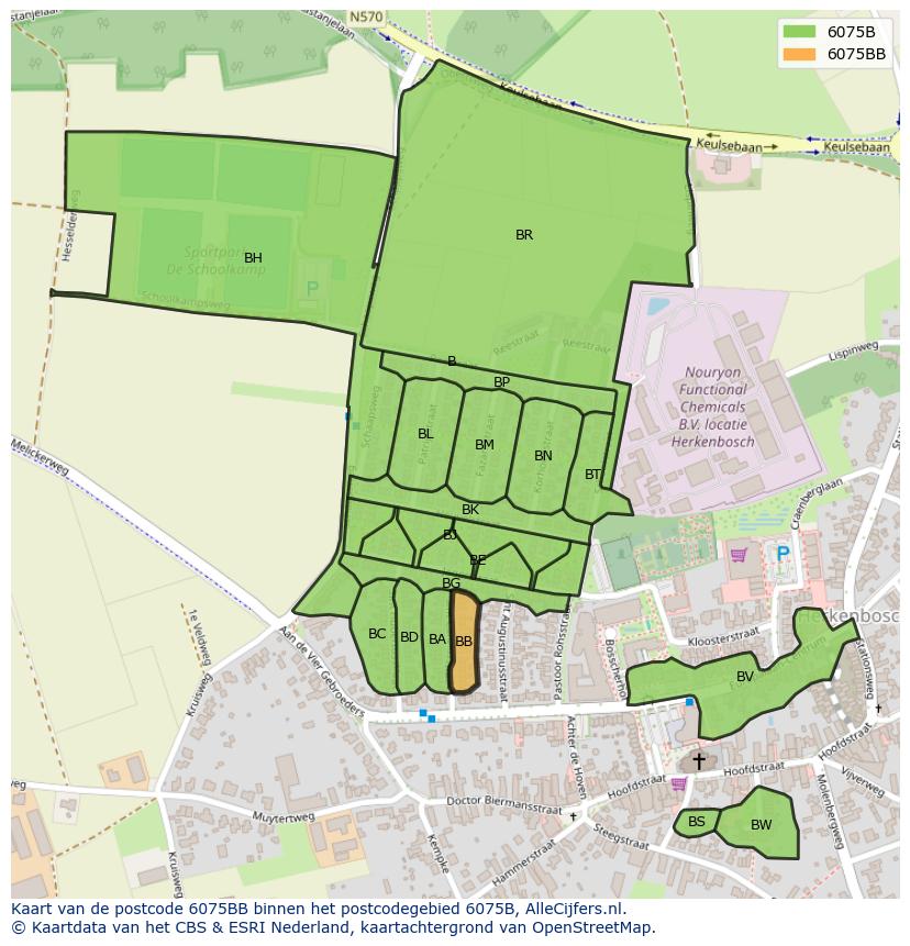 Afbeelding van het postcodegebied 6075 BB op de kaart.
