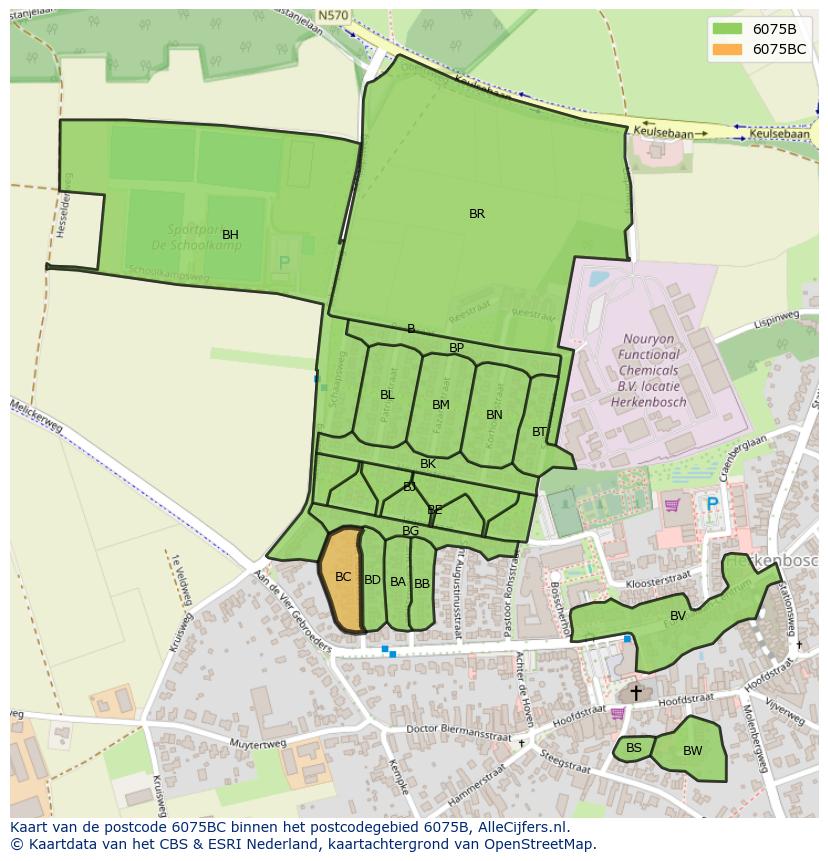 Afbeelding van het postcodegebied 6075 BC op de kaart.