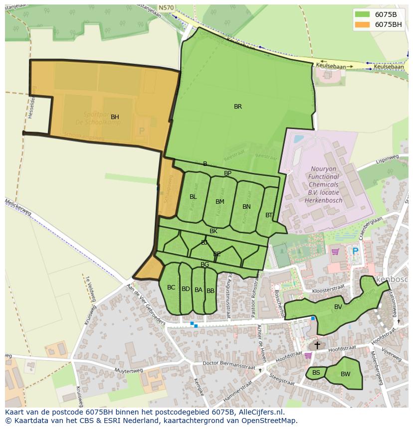 Afbeelding van het postcodegebied 6075 BH op de kaart.