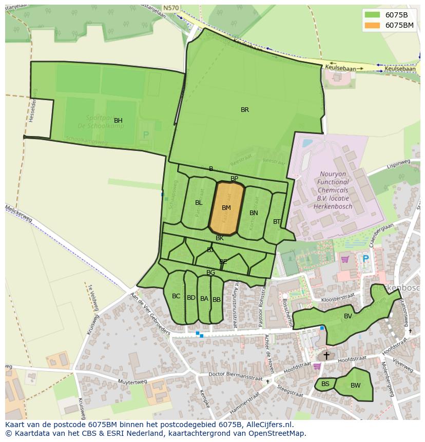 Afbeelding van het postcodegebied 6075 BM op de kaart.