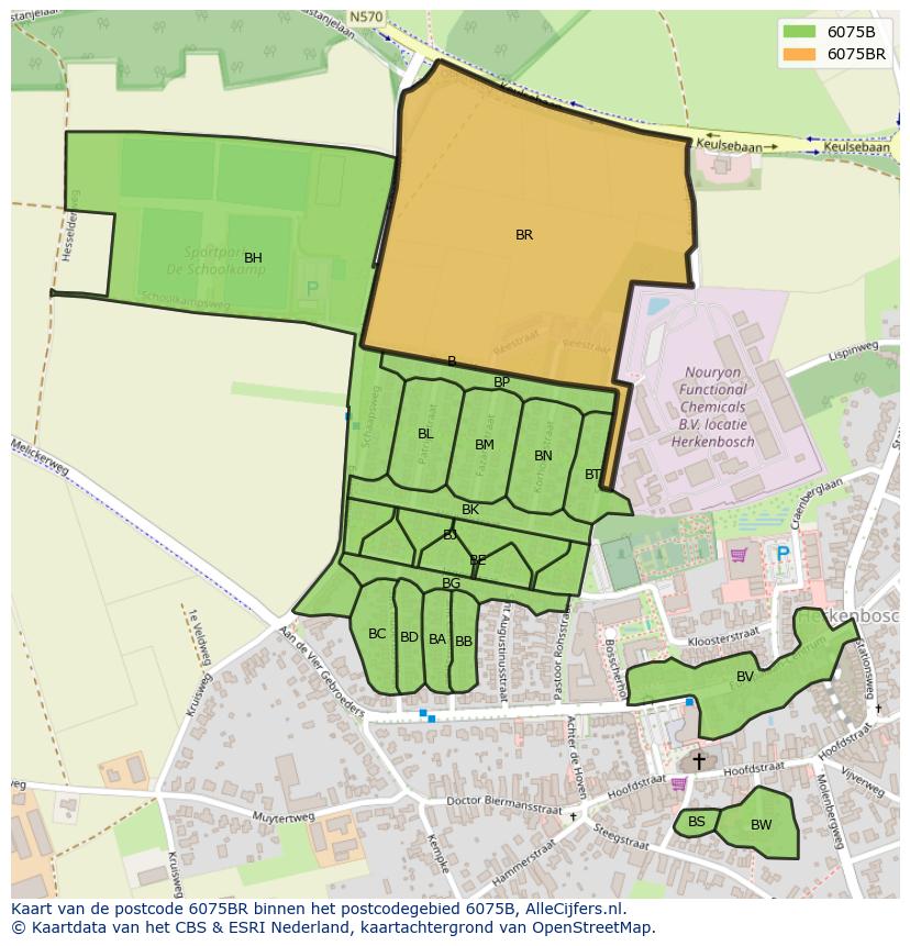 Afbeelding van het postcodegebied 6075 BR op de kaart.