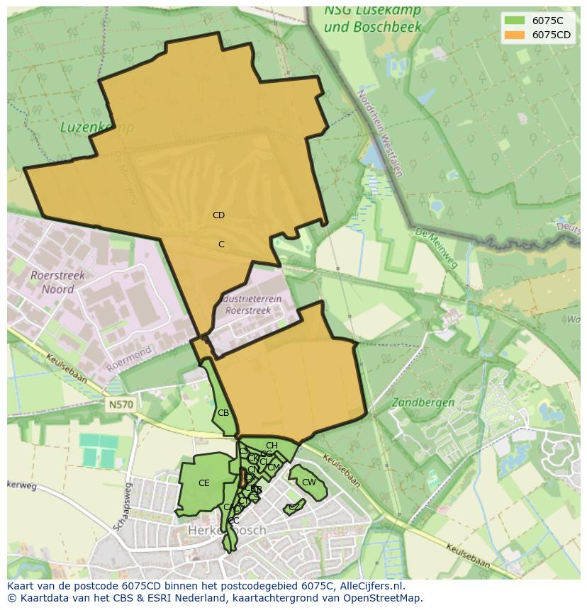 Afbeelding van het postcodegebied 6075 CD op de kaart.
