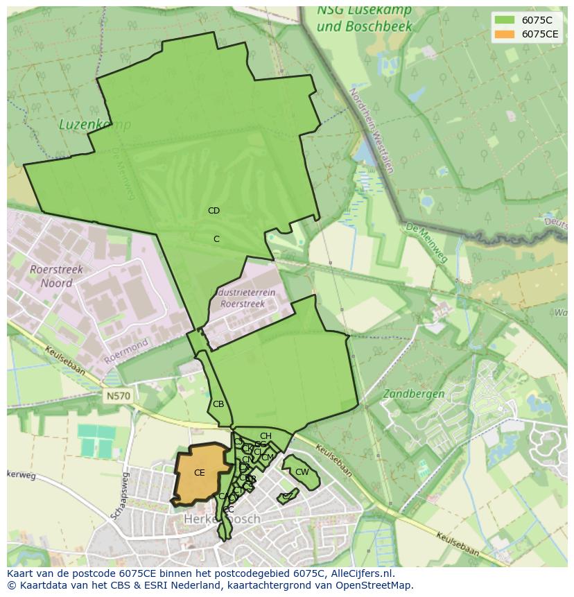 Afbeelding van het postcodegebied 6075 CE op de kaart.