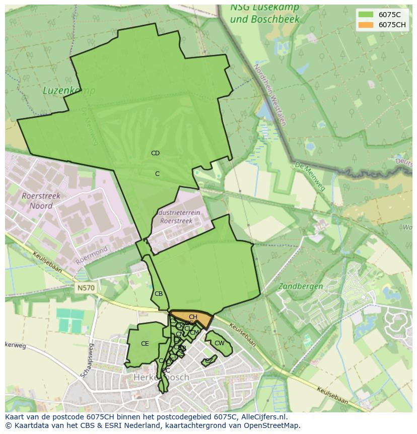 Afbeelding van het postcodegebied 6075 CH op de kaart.