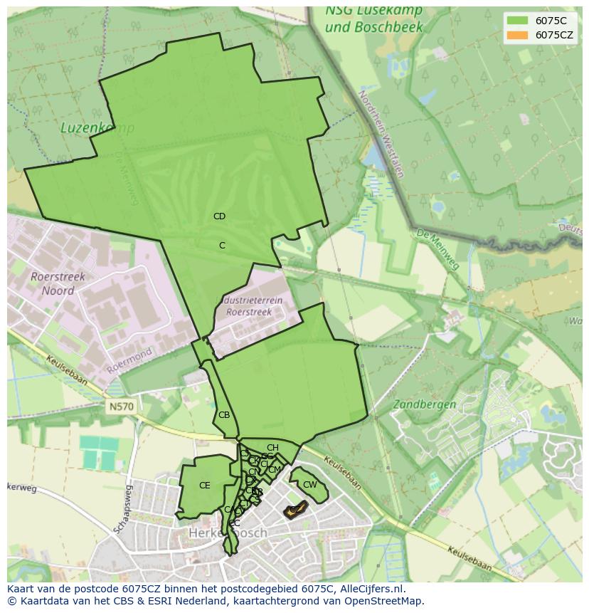 Afbeelding van het postcodegebied 6075 CZ op de kaart.