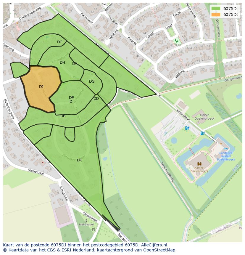 Afbeelding van het postcodegebied 6075 DJ op de kaart.