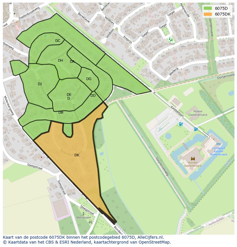 Afbeelding van het postcodegebied 6075 DK op de kaart.