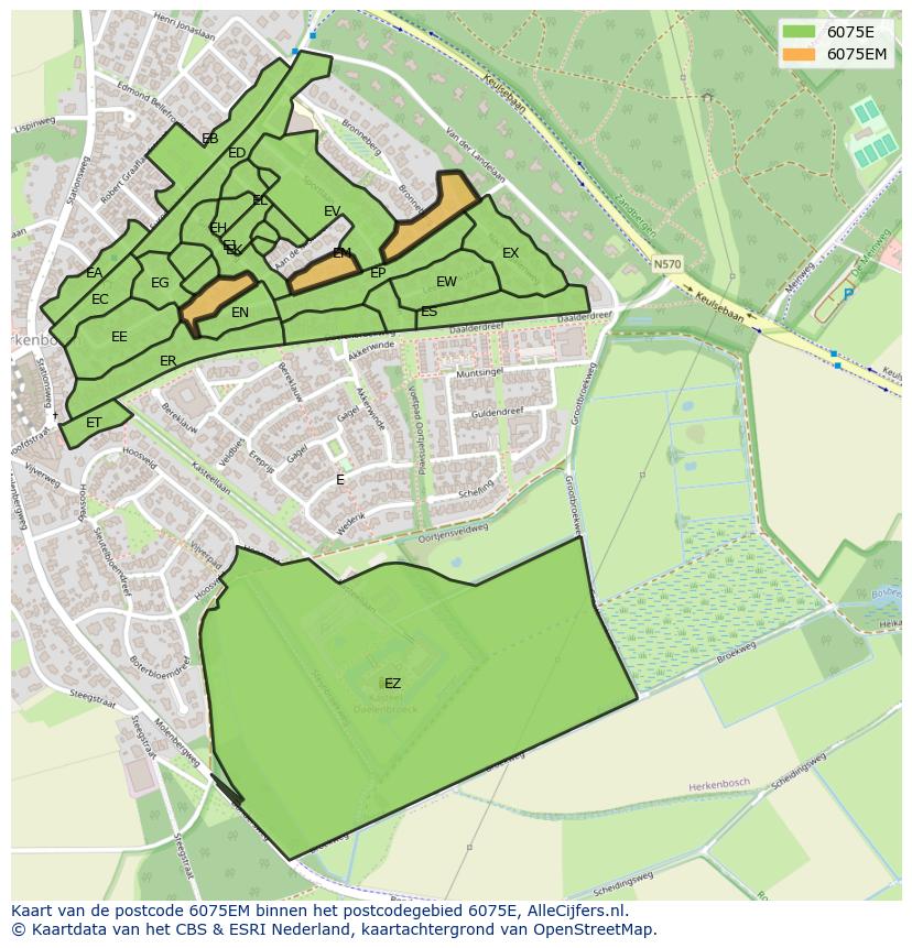 Afbeelding van het postcodegebied 6075 EM op de kaart.