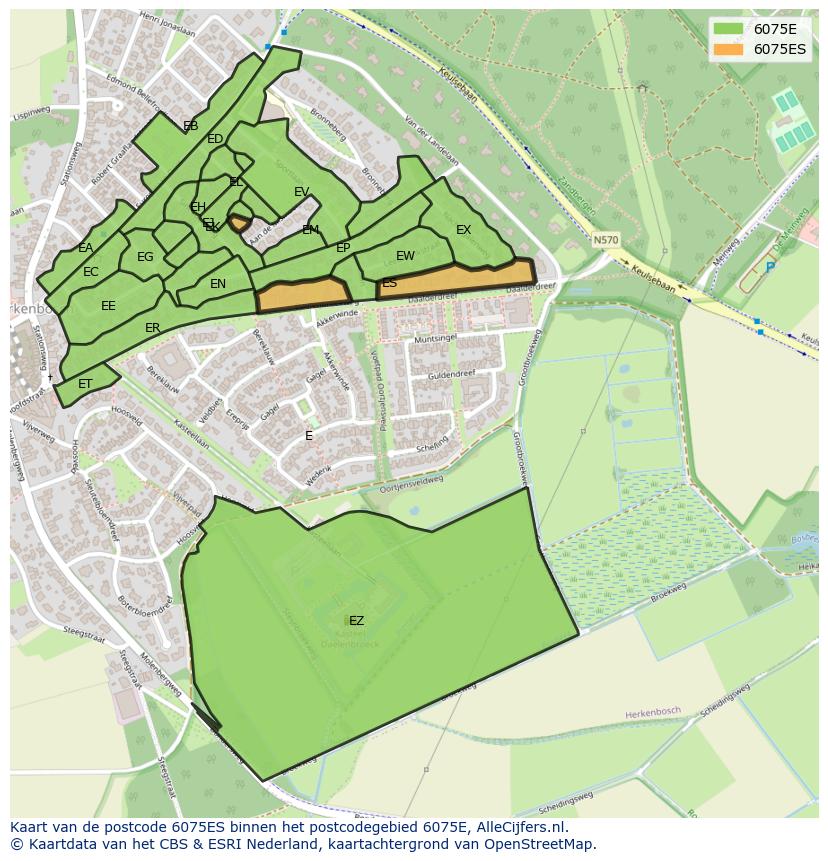 Afbeelding van het postcodegebied 6075 ES op de kaart.
