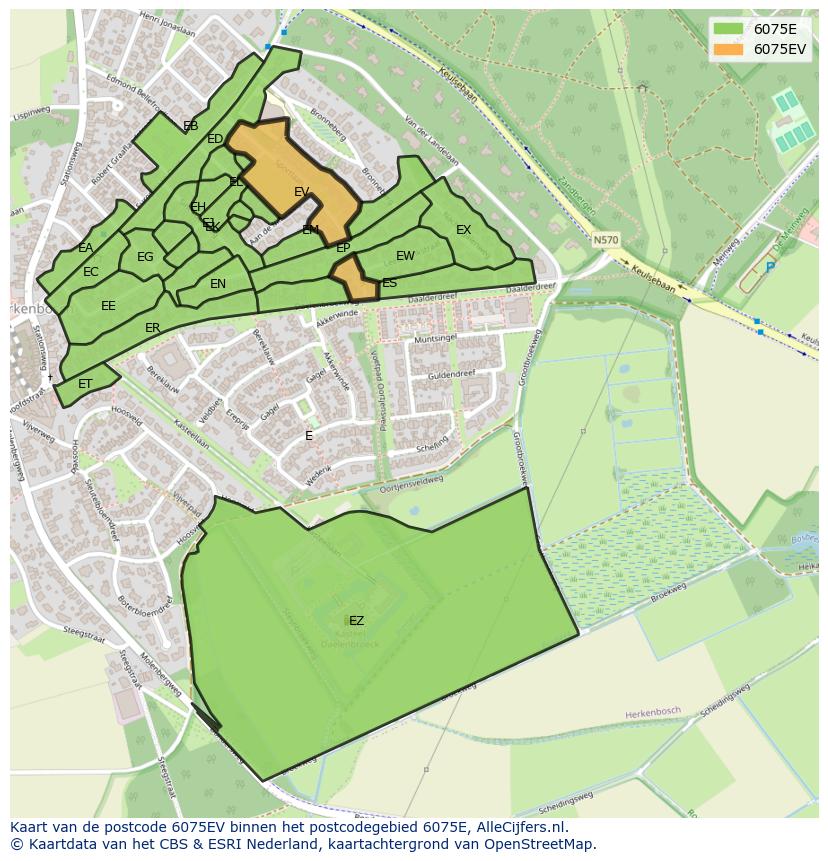 Afbeelding van het postcodegebied 6075 EV op de kaart.