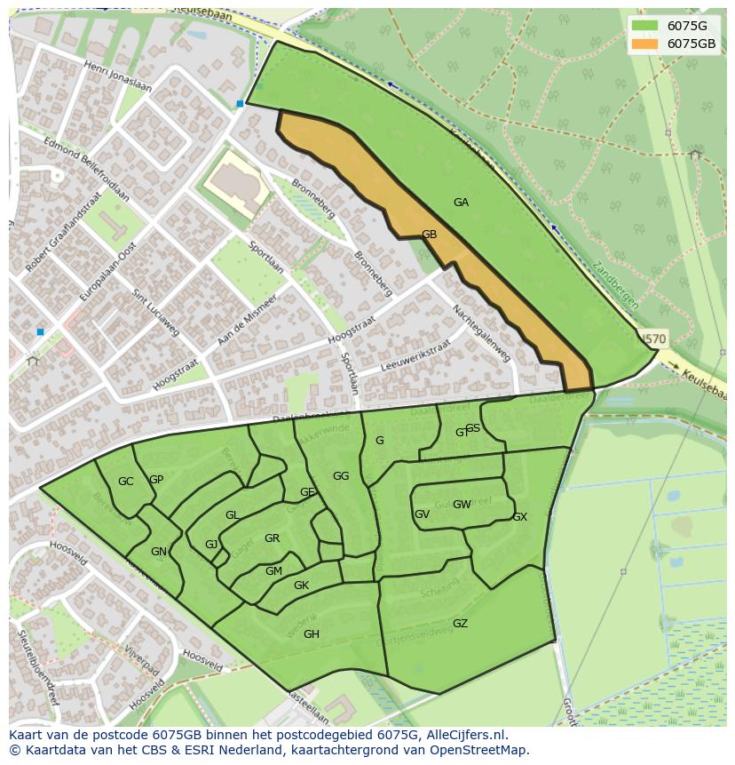 Afbeelding van het postcodegebied 6075 GB op de kaart.