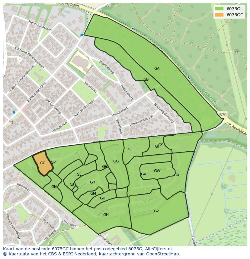 Afbeelding van het postcodegebied 6075 GC op de kaart.
