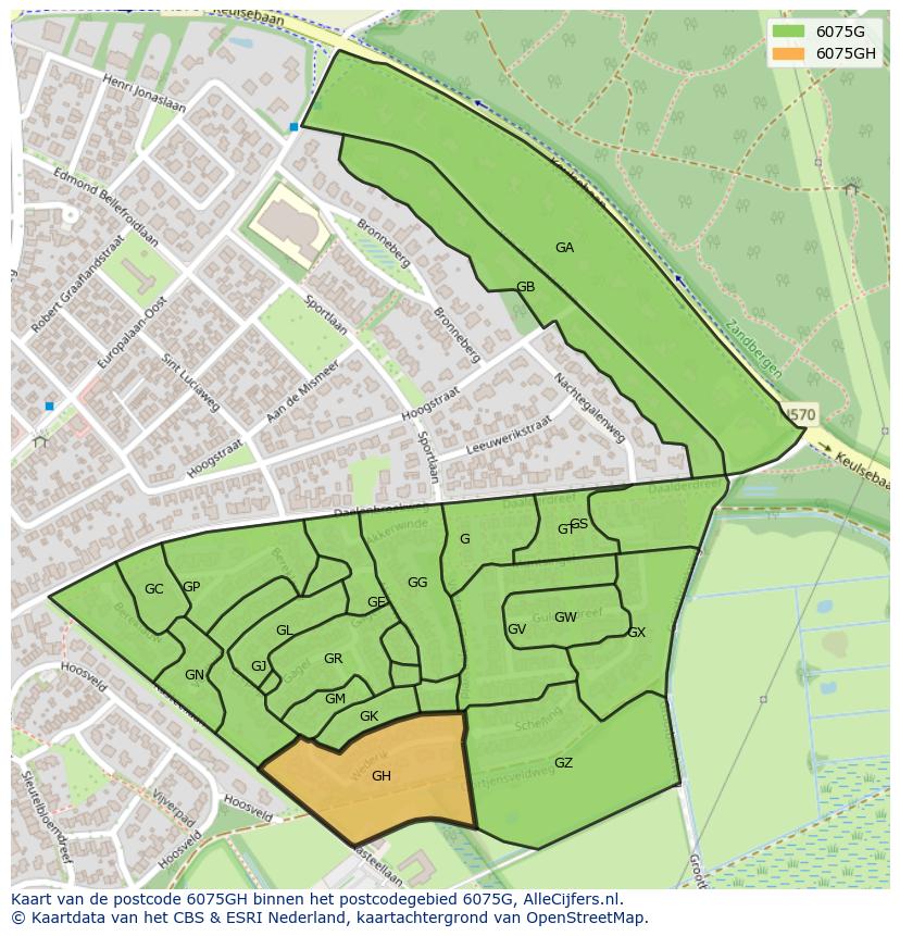 Afbeelding van het postcodegebied 6075 GH op de kaart.