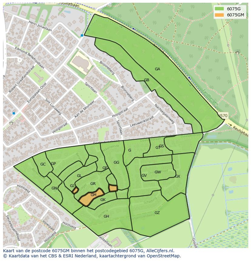 Afbeelding van het postcodegebied 6075 GM op de kaart.