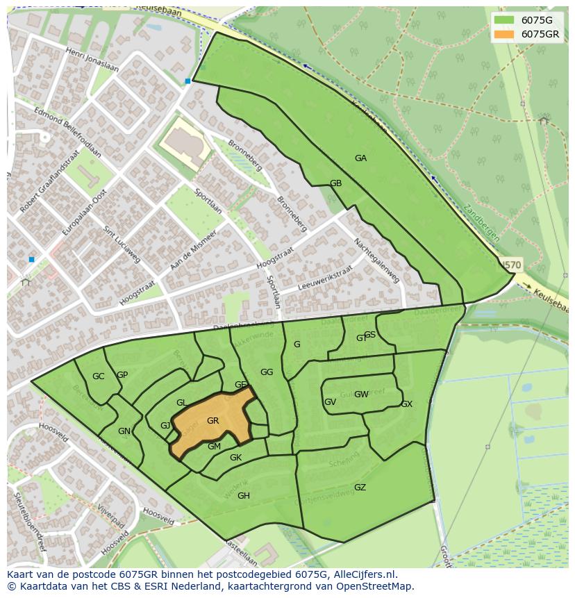 Afbeelding van het postcodegebied 6075 GR op de kaart.