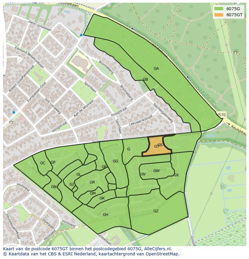 Afbeelding van het postcodegebied 6075 GT op de kaart.