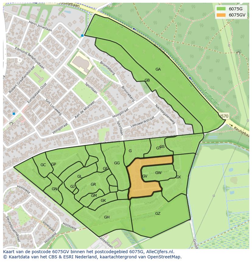 Afbeelding van het postcodegebied 6075 GV op de kaart.