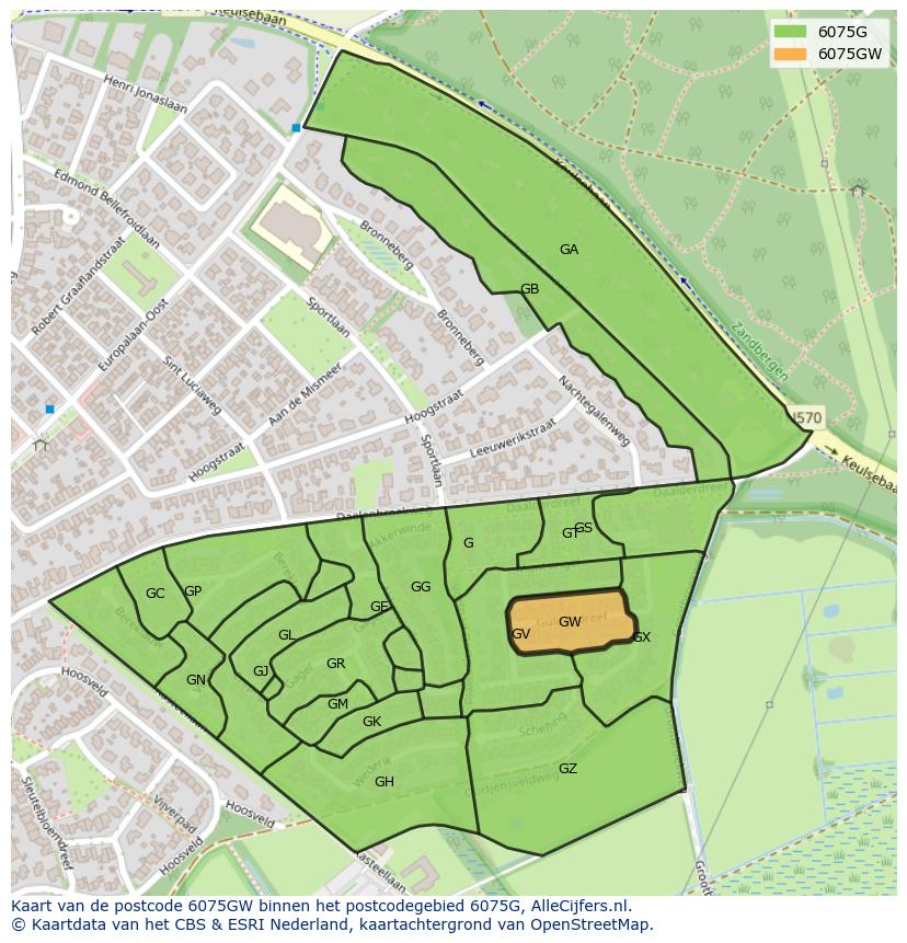 Afbeelding van het postcodegebied 6075 GW op de kaart.