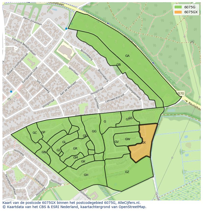 Afbeelding van het postcodegebied 6075 GX op de kaart.