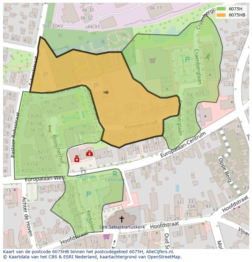 Afbeelding van het postcodegebied 6075 HB op de kaart.