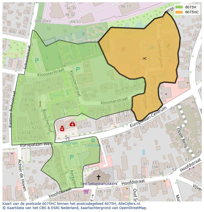 Afbeelding van het postcodegebied 6075 HC op de kaart.