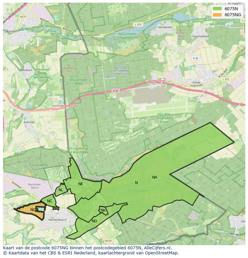 Afbeelding van het postcodegebied 6075 NG op de kaart.