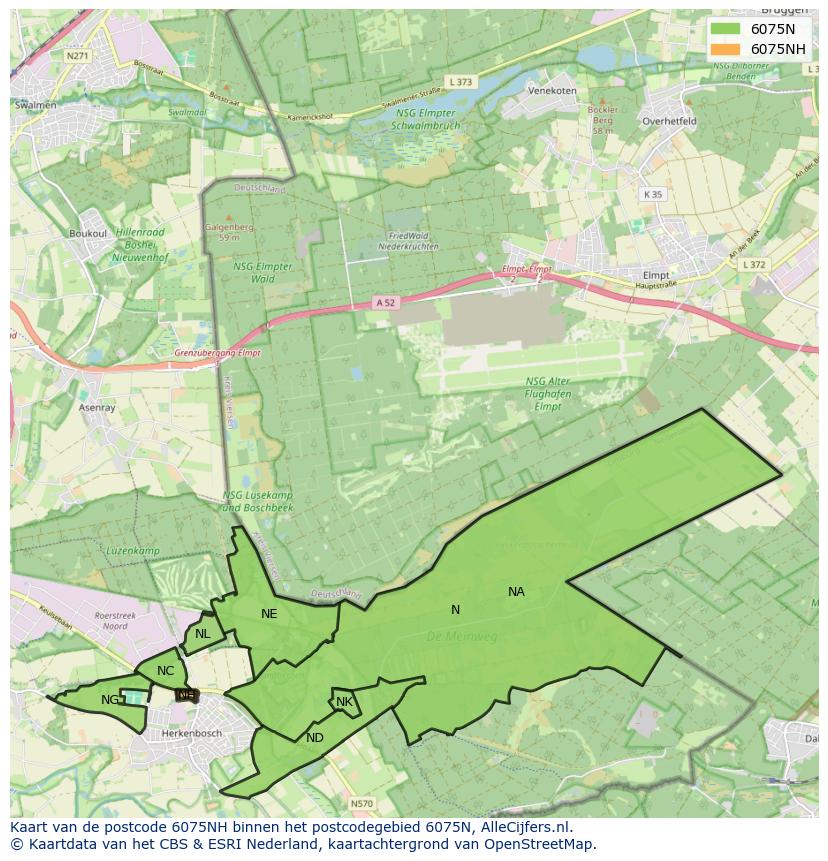 Afbeelding van het postcodegebied 6075 NH op de kaart.