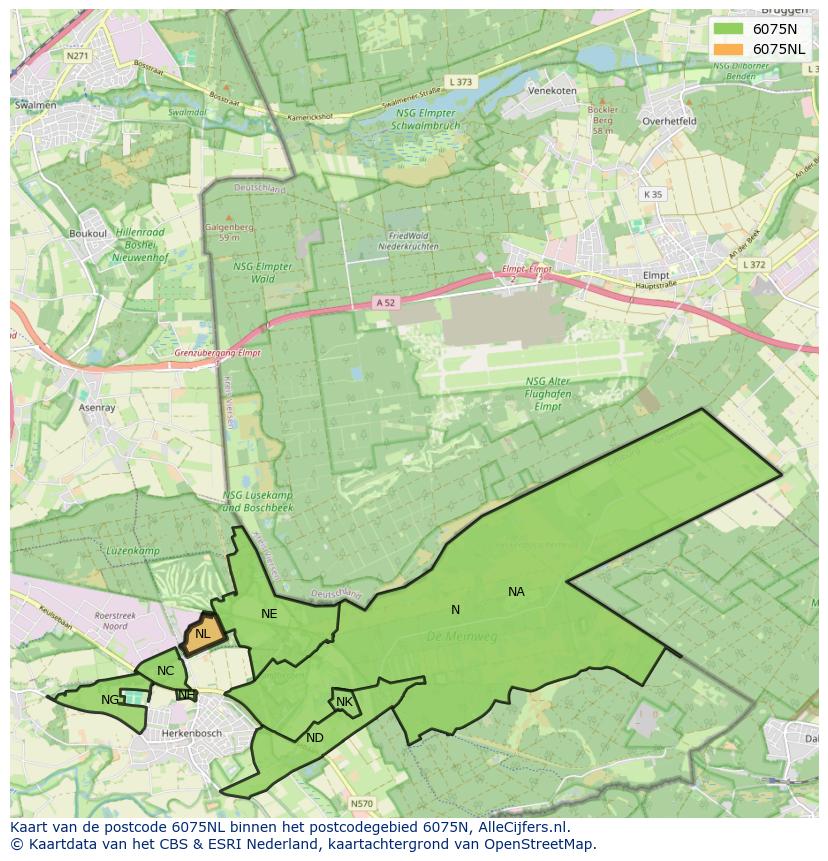 Afbeelding van het postcodegebied 6075 NL op de kaart.