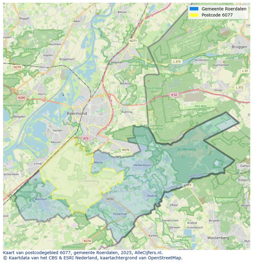 Afbeelding van het postcodegebied 6077 op de kaart.